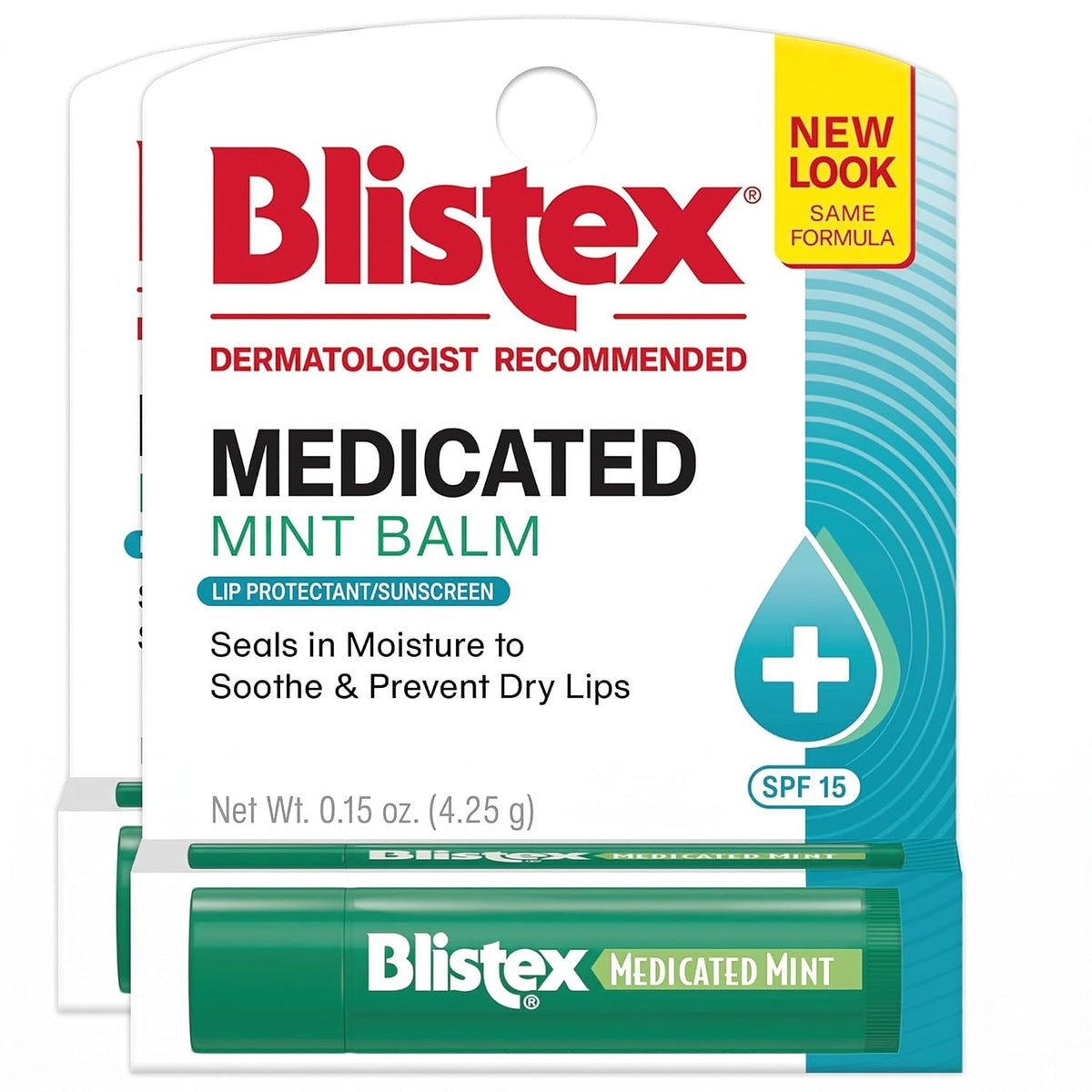 Blistex Medicated Mint Lip Balm SPF 15, 24 Hr Moisture, 0.15 oz, 3 Count