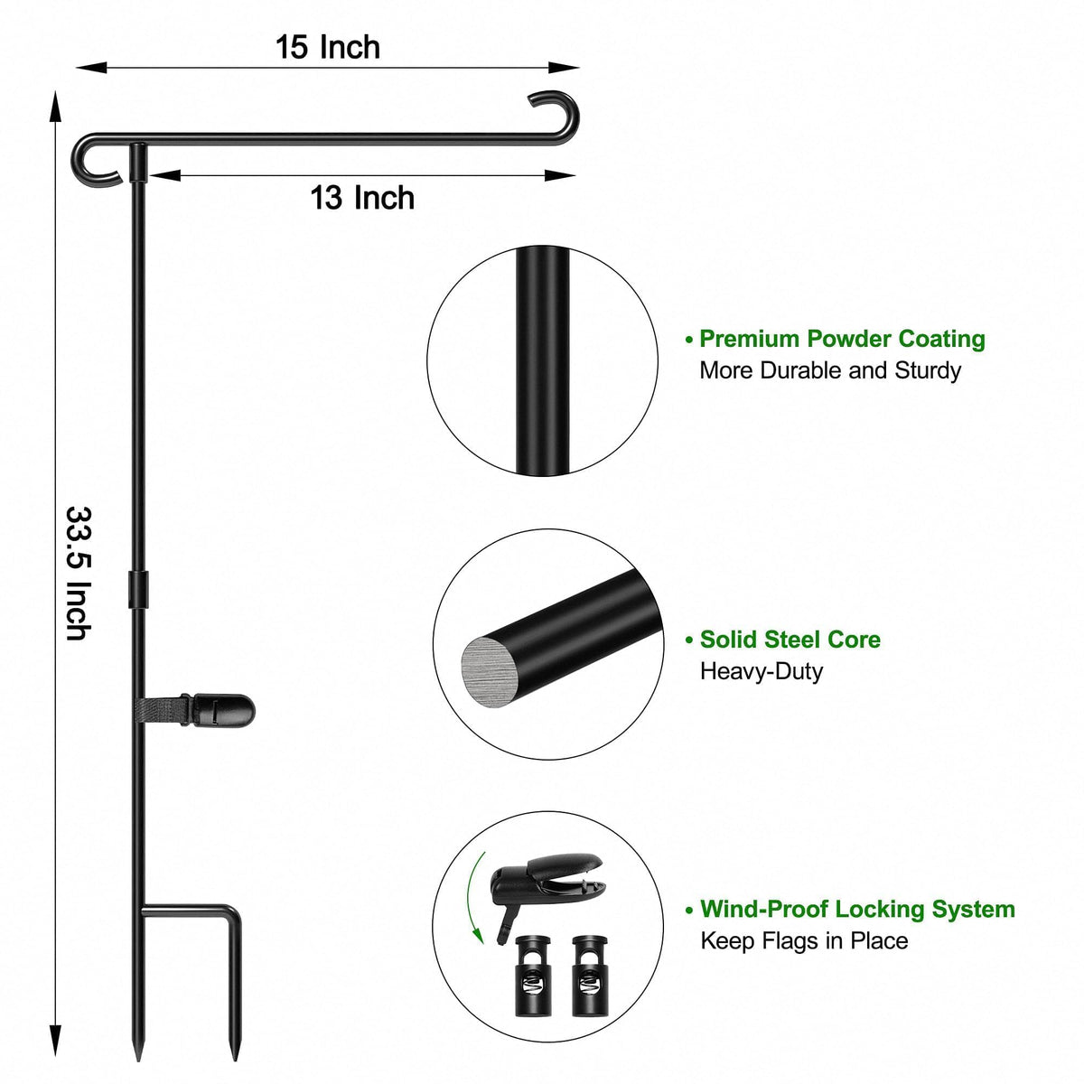 HOOSUN Garden Flag Stand,Premium Garden Flag Holder Pole Metal Powder-Coated Weather-Proof Paint with Graden Flag Clip and Spring Stoppers Without Flag Garden Decorations Father Jim Norris notebooks
