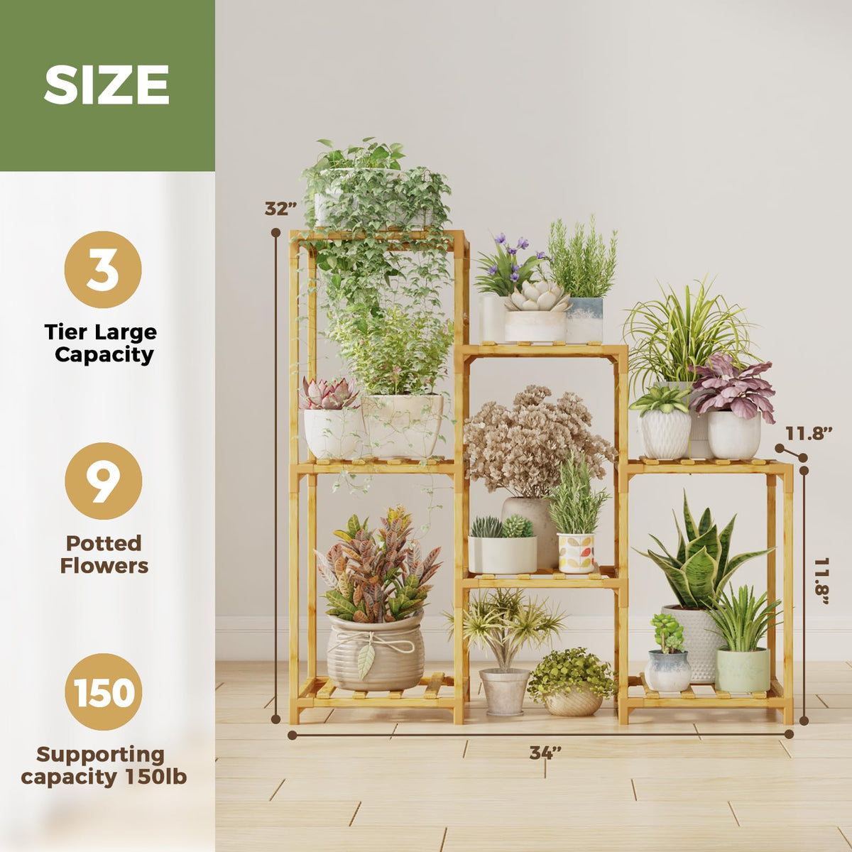 Bamworld Plant Stand Indoor with Flower Fairy Lights Battery Plant Shelf Father Jim Norris notebooks