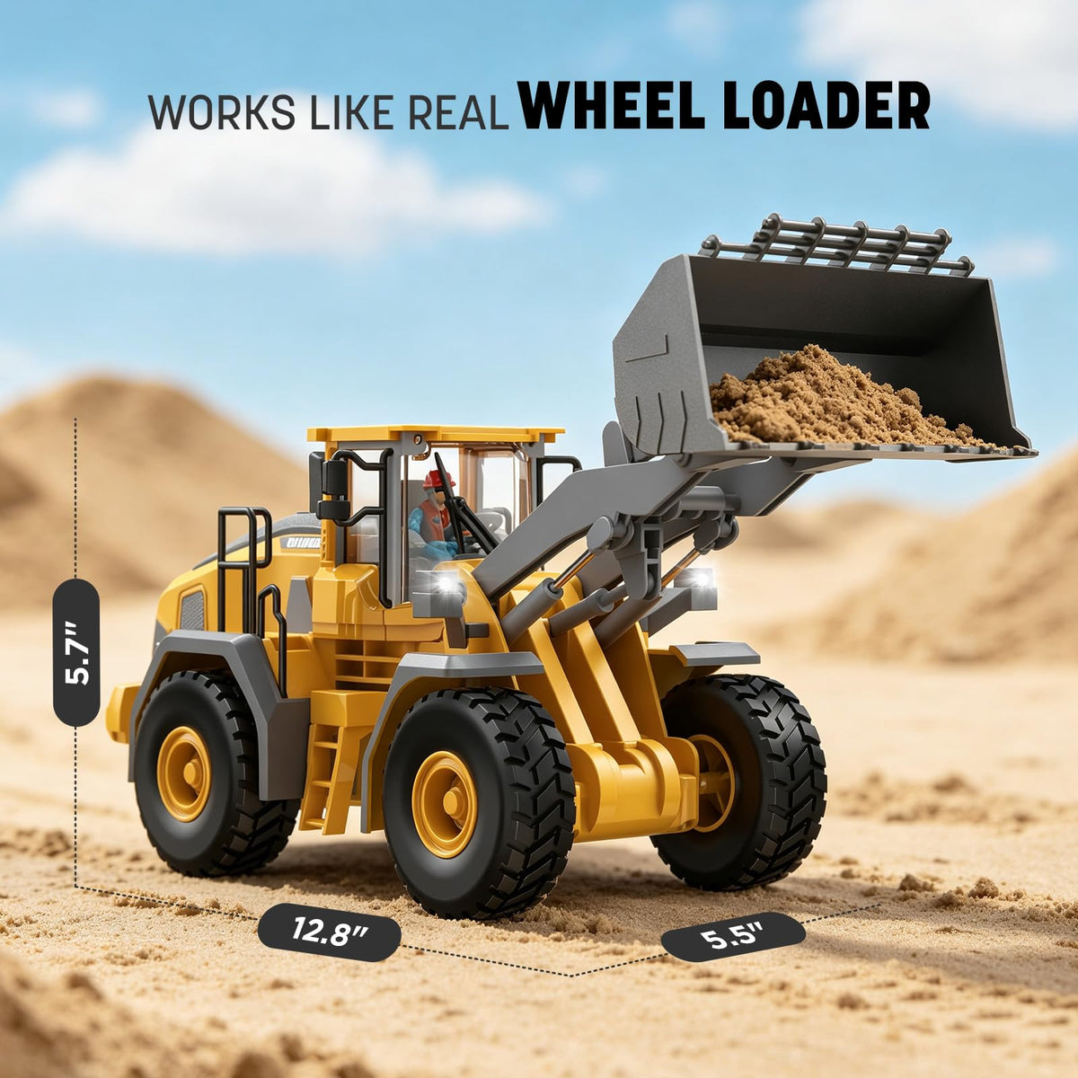 KIDMARKT Remote Control Excavator Toy for Boys, 11-Channel RC Construction Truck with Metal Parts, Lights & Dual Batteries, 120 Minutes Playtime, Rechargeable Digger Toy for Kids Ages 3-12, STEM Gift