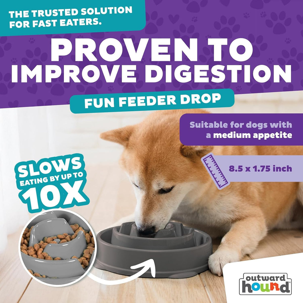 Outward Hound Fun Feeder Slo Bowl Dog Slow Feeder, Notch, Blue, 8.8"