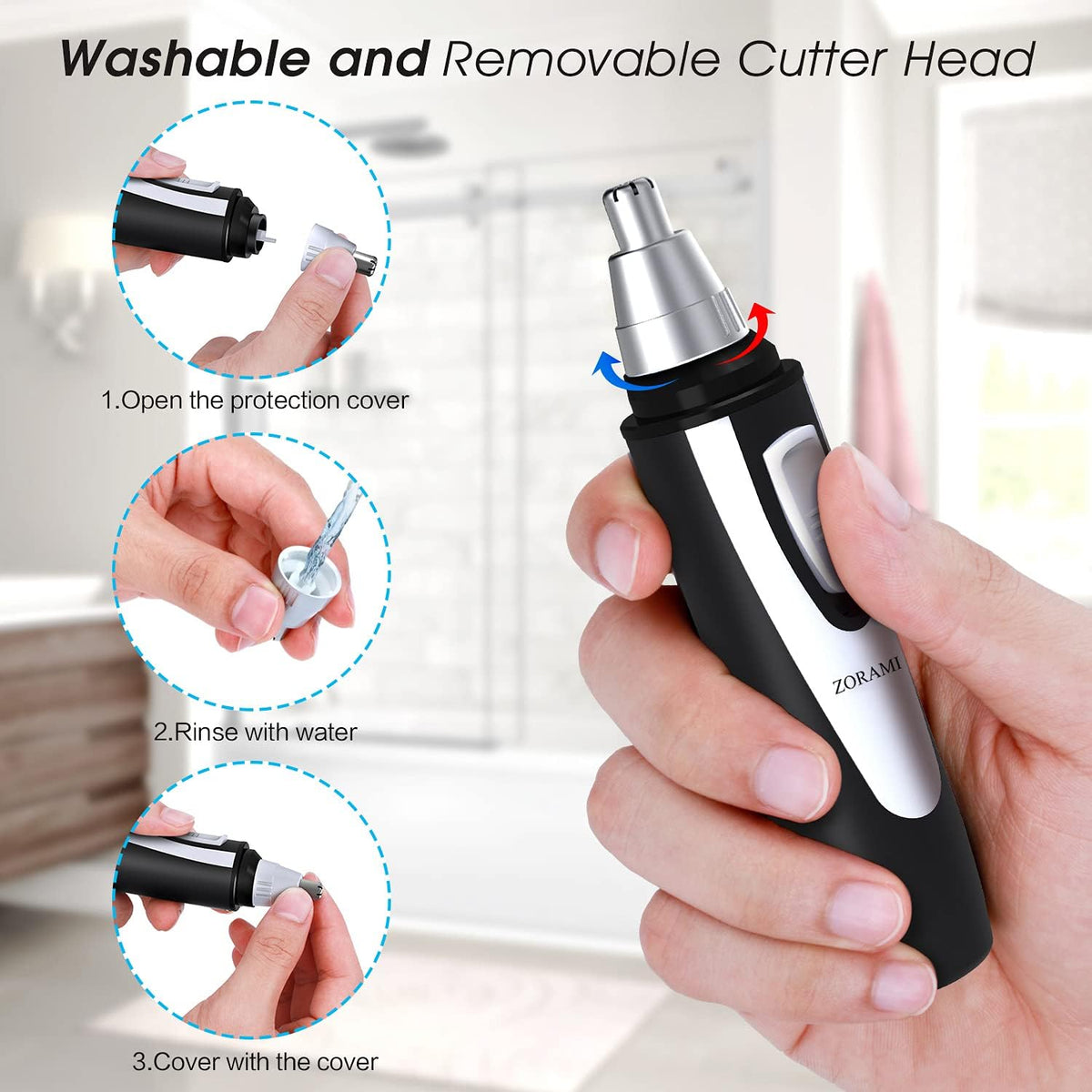 Ear and Nose Hair Trimmer Clipper - 2026 Professional Painless Eyebrow & Facial Hair Trimmer for Men Women,Battery-Operated Trimmer with IPX7 Waterproof,Dual Edge Blades for Easy Cleansing Black