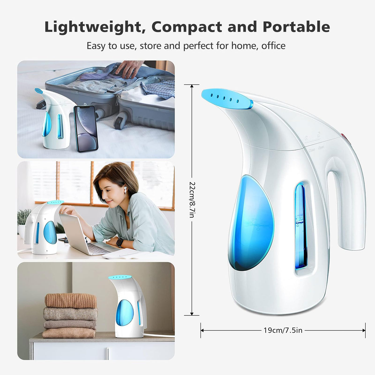 HiLIFE Steamer for Clothes, Portable Handheld Clothing Steamer, 240ml Big Capacity, 700W, Strong Power, Fabric Quick Wrinkle Remover with Brush for Home, Office(ONLY 120V)(Ink Black)