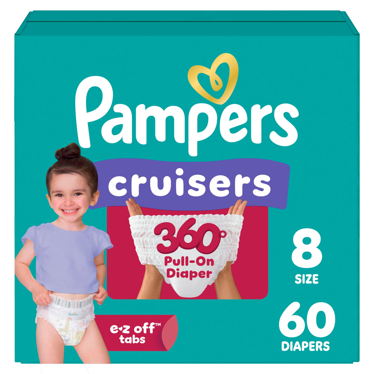 Pampers Diapers - Cruisers 360 - Size 6, 104 Count, up to 100% Leakproof Pull-On Diaper for Active Babies