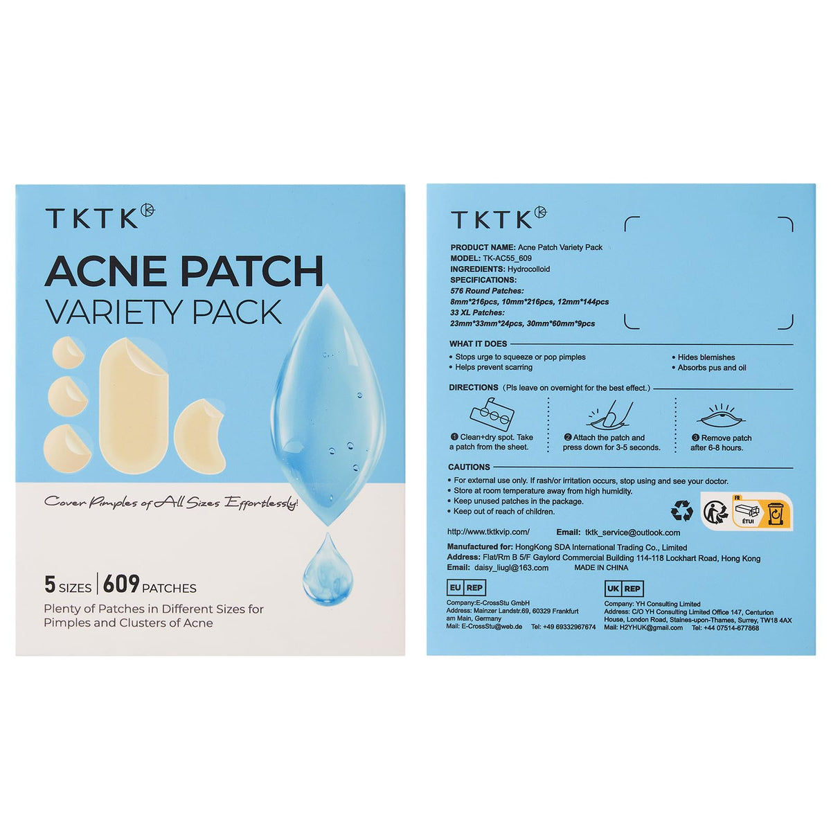 TKTK Large Hydrocolloid Pimple Patches for Acne Breakouts, 4 Big Sizes