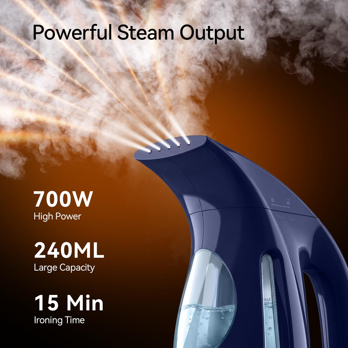 HiLIFE Steamer for Clothes, Portable Handheld Clothing Steamer, 240ml Big Capacity, 700W, Strong Power, Fabric Quick Wrinkle Remover with Brush for Home, Office(ONLY 120V)(Ink Black)