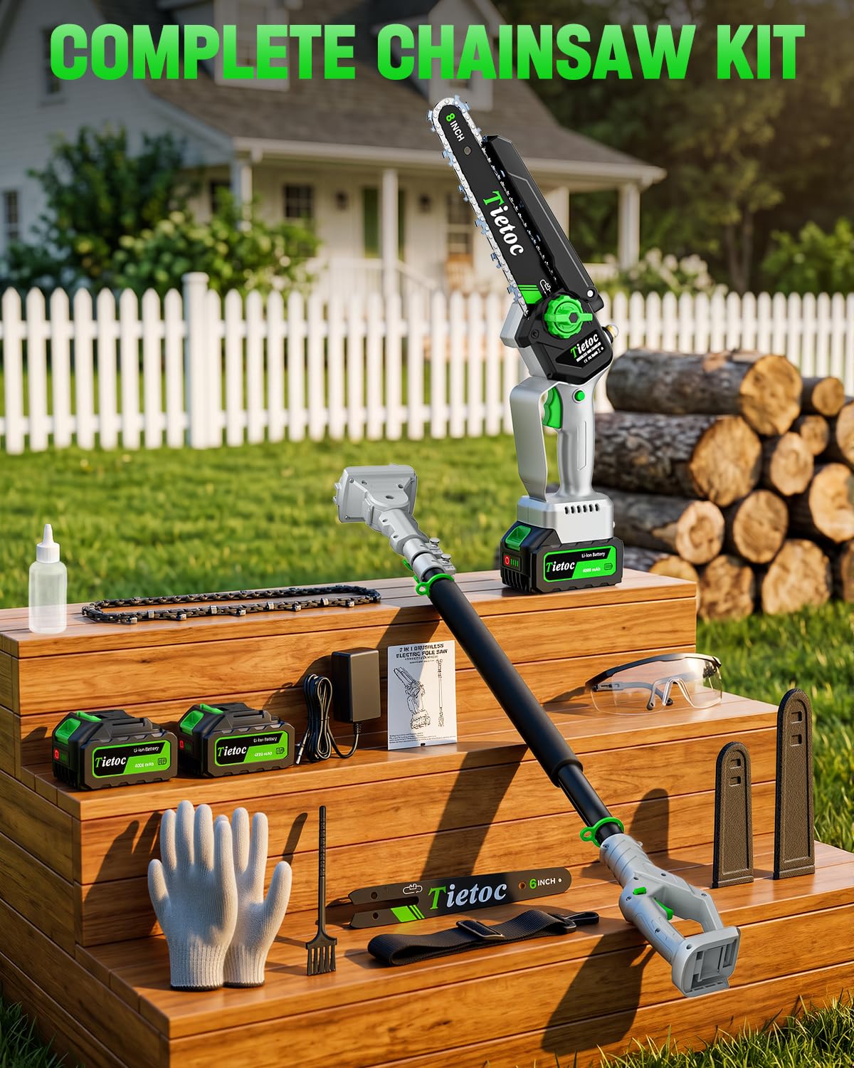 TIETOC 2-in-1 Brushless Pole Saw for Tree Trimming – 8" Mini Electric Chainsaw with 2×4000mAh Batteries, Auto Oiling, Tool-Free Adjustment,Cordless Battery Powered Saw for Home Garden Branch Cutting Father Jim Norris notebooks