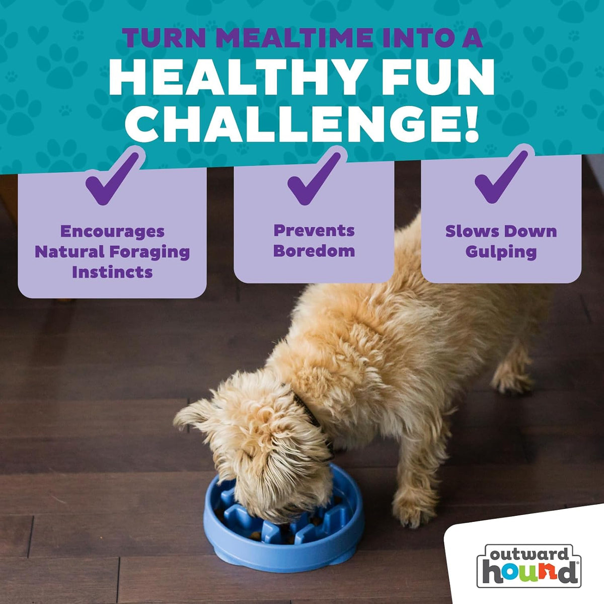 Outward Hound Fun Feeder Slo Bowl Dog Slow Feeder, Notch, Blue, 8.8"