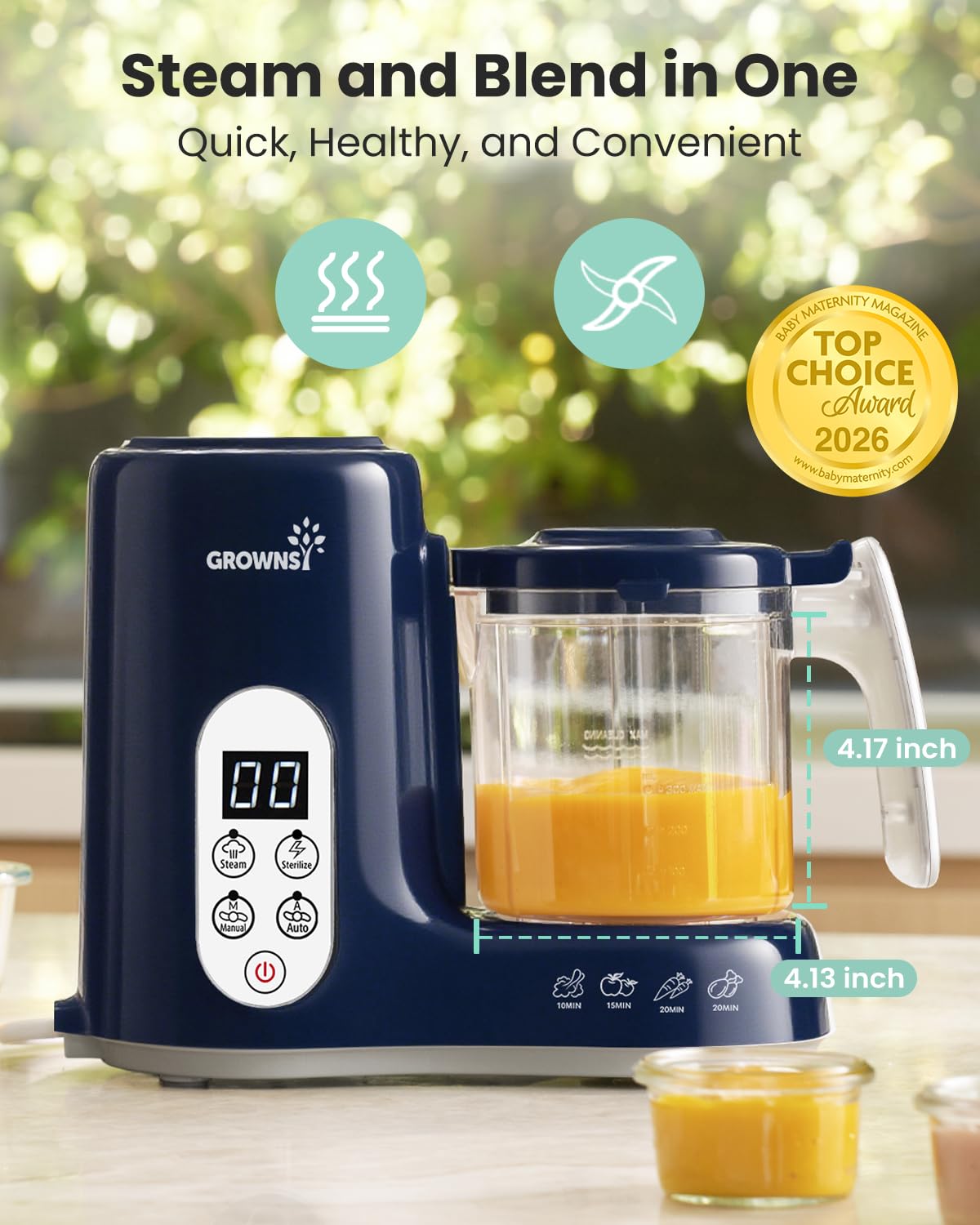 Grownsy Baby Food Maker, Steamer & Blender Baby Food Processor, White