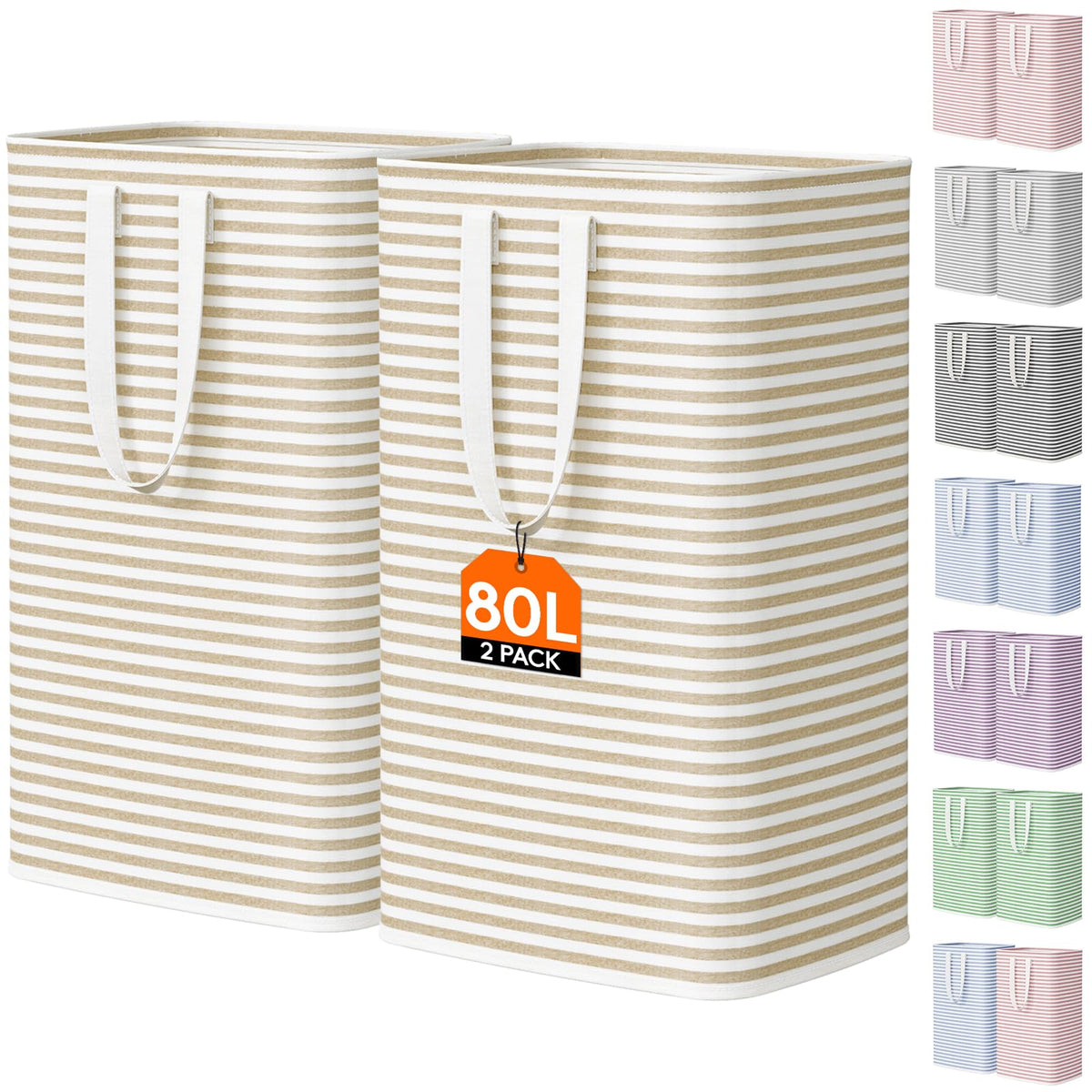 Lifewit 80L Large Laundry Baskets, Laundry Hampers Bags, 2 Pack, Grey