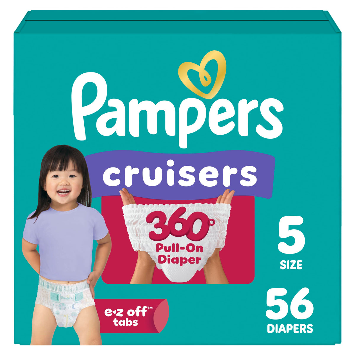 Pampers Diapers - Cruisers 360 - Size 6, 104 Count, up to 100% Leakproof Pull-On Diaper for Active Babies