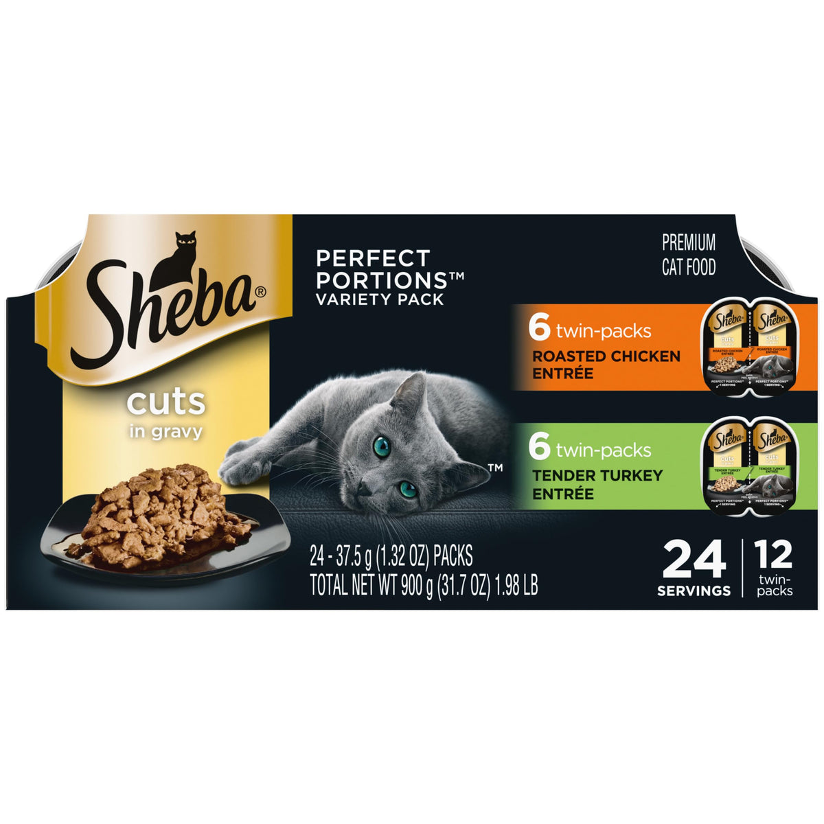 Sheba Perfect Portions Cuts Wet Cat Food, Salmon & Tuna, 2.6 oz, 12 ct, 2pk