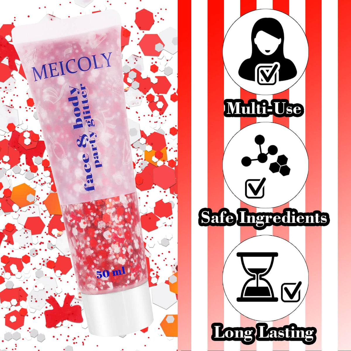 Clear White Face Body Glitter Gel, Halloween Mermaid Fairy Hair Glitter Makeup for Kids