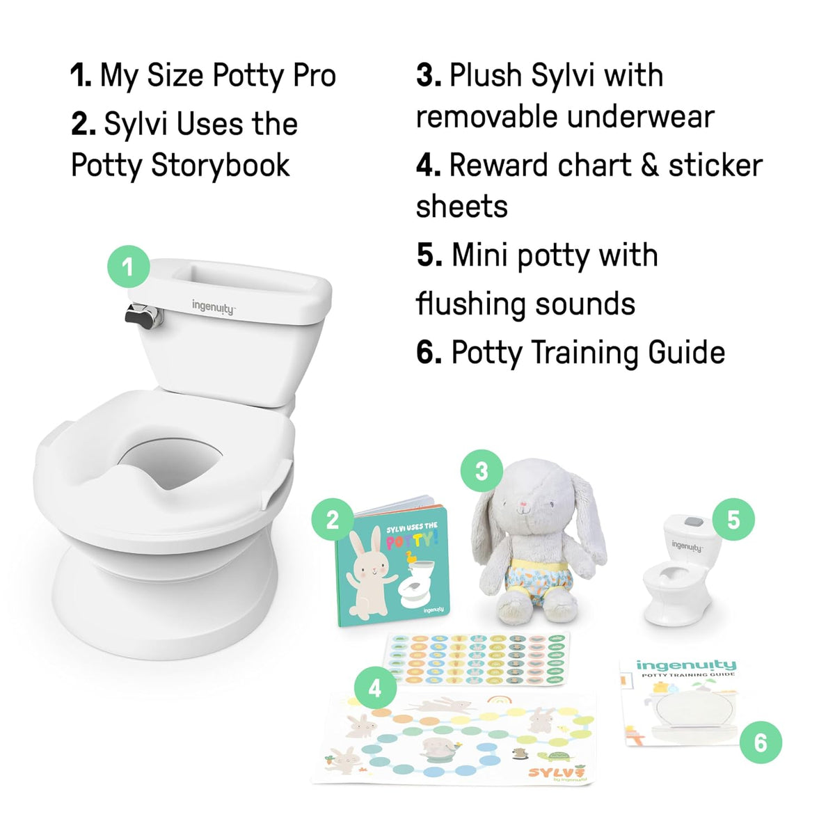 Ingenuity My Size Potty Training Toilet Kit with Sylvi Potty Training Book, Makes Learning