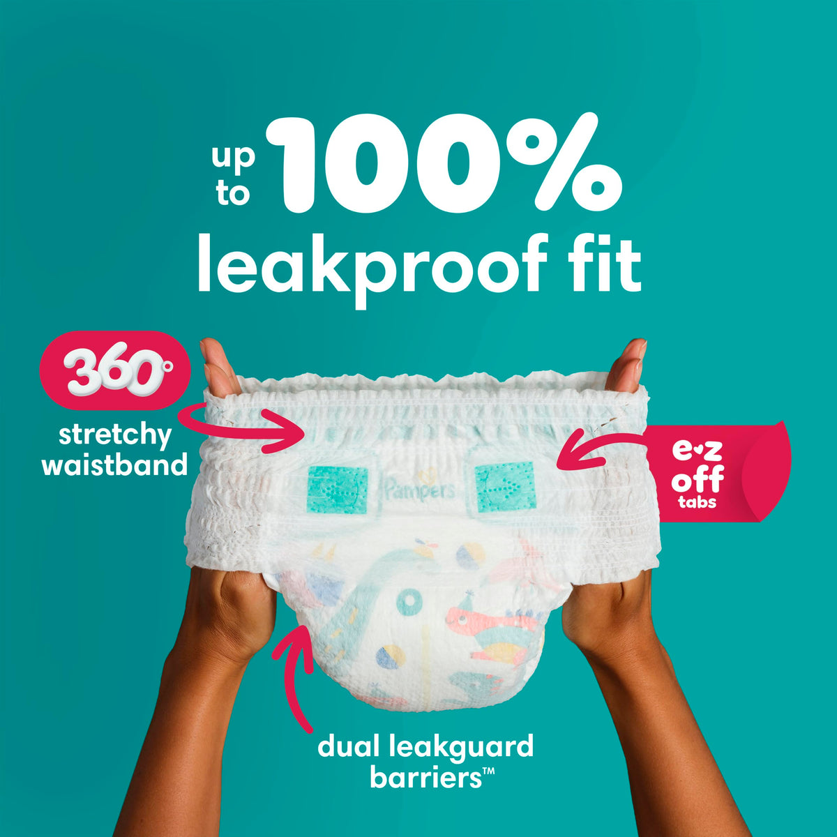 Pampers Diapers - Cruisers 360 - Size 6, 104 Count, up to 100% Leakproof Pull-On Diaper for Active Babies