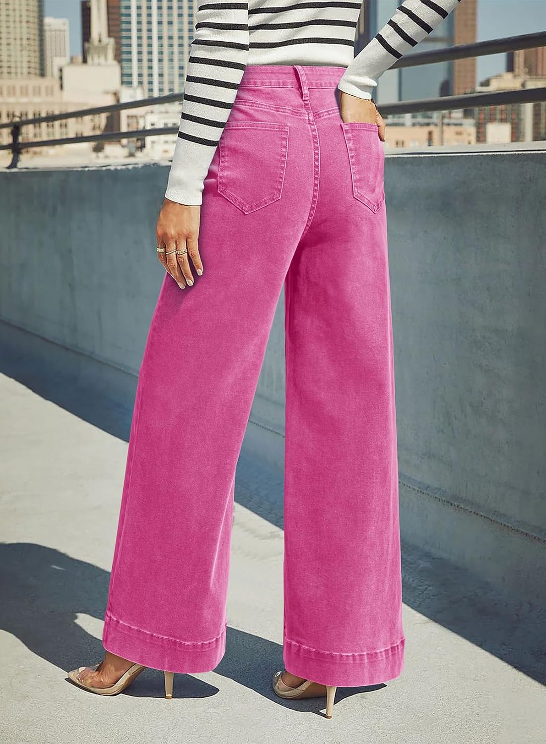 Dokotoo Women's Casual High Waisted Jeans Stretch Wide Leg Loose Denim Pant
