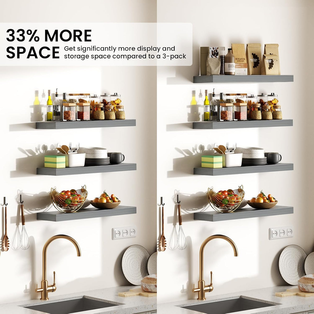 BAYKA Rustic Brown Bathroom Floating Shelves, 15.7in, 3Pk, Wall Mount Shelf
