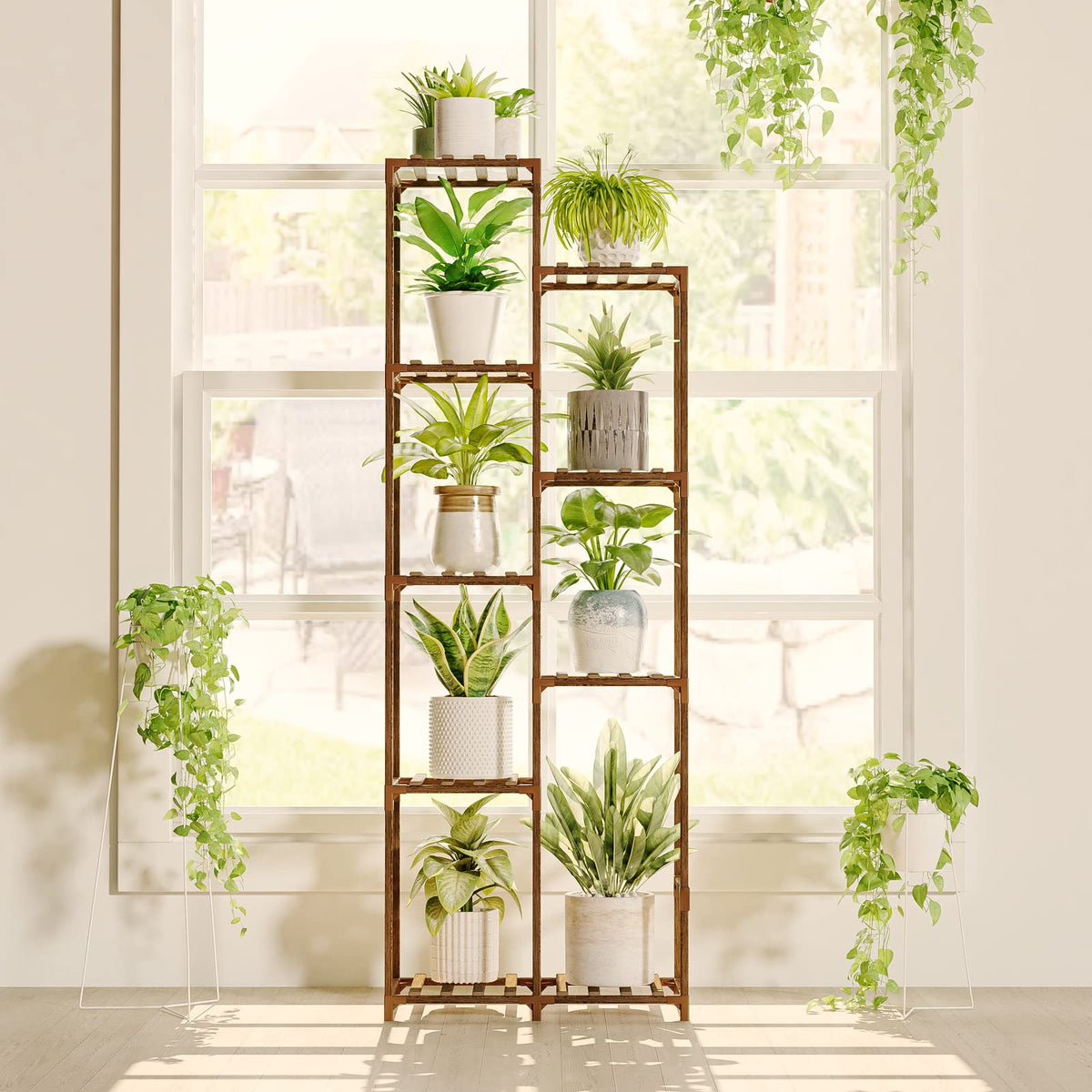 Bamworld Plant Stand Indoor with Flower Fairy Lights Battery Plant Shelf Father Jim Norris notebooks