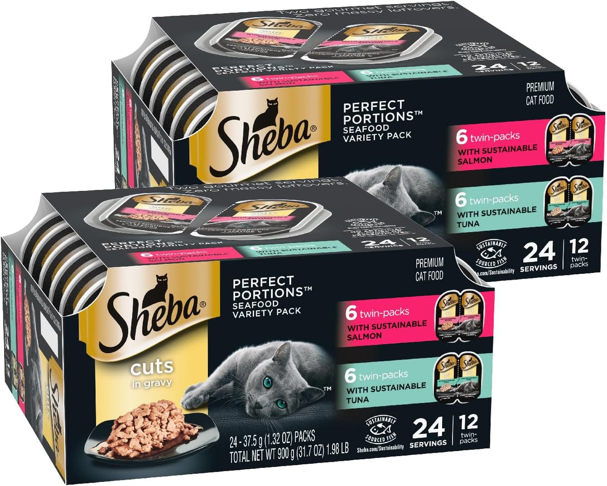 Sheba Perfect Portions Cuts Wet Cat Food, Salmon & Tuna, 2.6 oz, 12 ct, 2pk