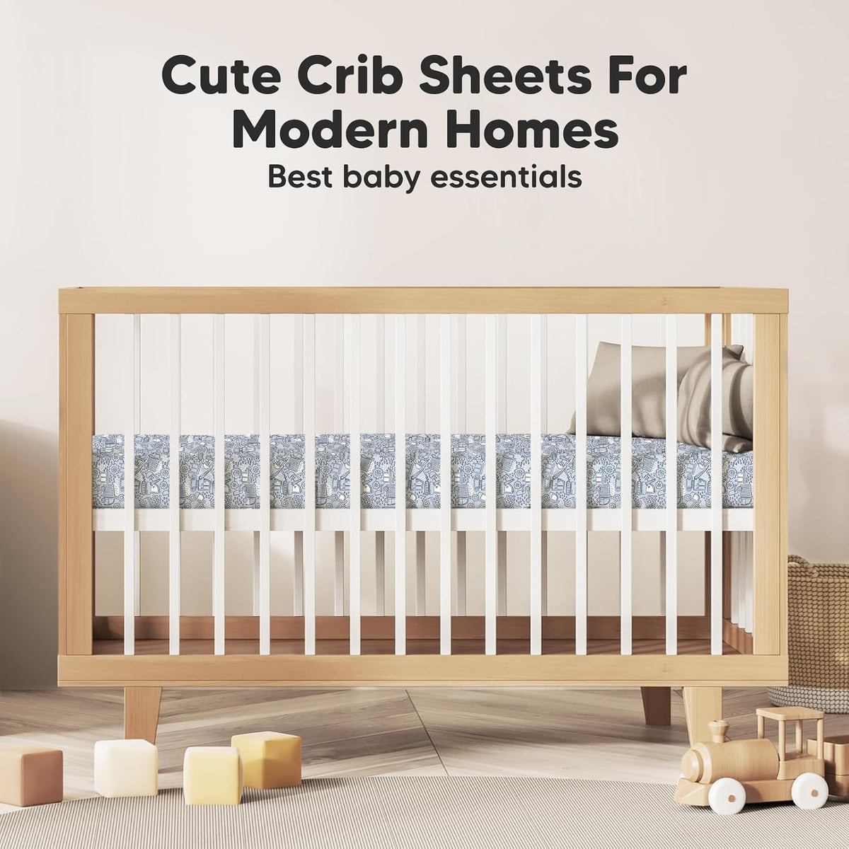 KeaBabies 2pk Organic Cotton Crib Sheets for Boys Girls 52x28, ABC Land Sky