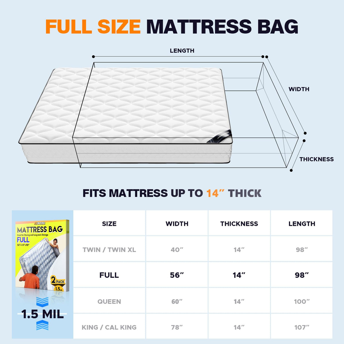 Plastic Mattress Bag for Moving Storage, King Size (1.5MIL)