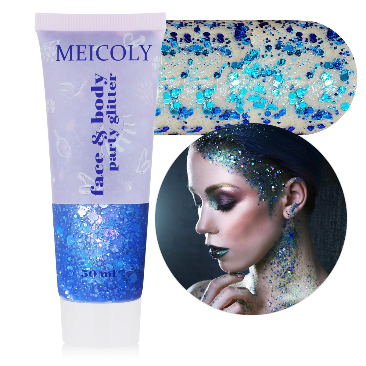 Clear White Face Body Glitter Gel, Halloween Mermaid Fairy Hair Glitter Makeup for Kids