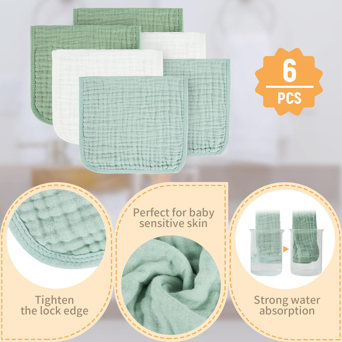 MIGIOL Baby Burp Cloths 100% Cotton Newborn Muslin Burp Cloths 10x20 inches Baby Essentials Blue & Green 5-Pack