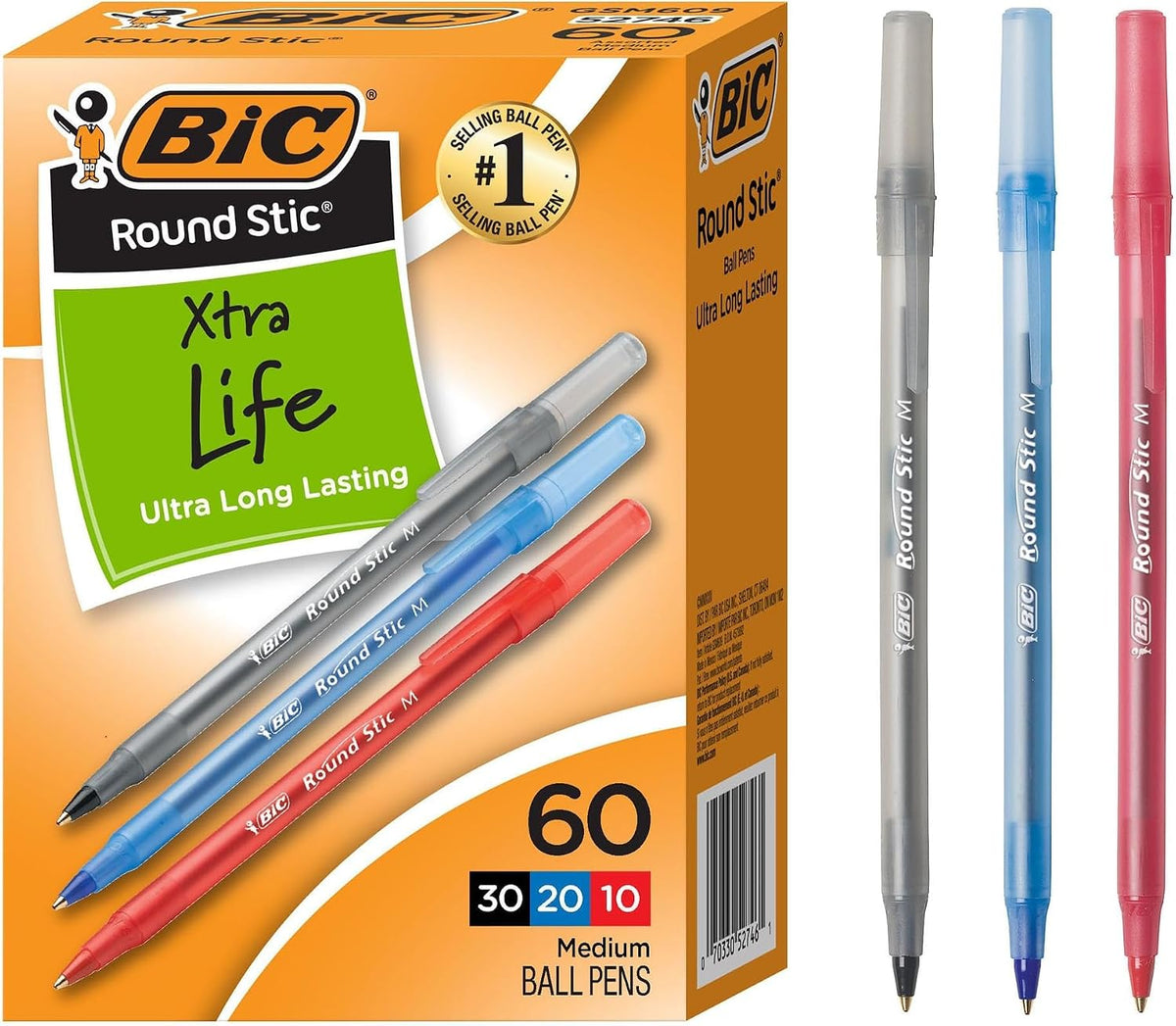 BIC Round Stic Xtra Life Ballpoint Pen, Ultra Long Lasting and Consistent Ink Flow, 60-Count in Black Ink Father Jim Norris notebooks