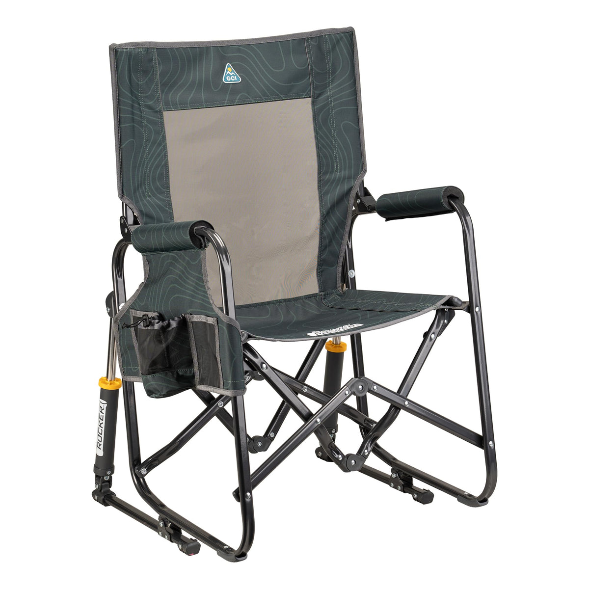 GCI Outdoor Freestyle Rocker XL with Side Table Camping Chair | Portable Folding Rocking Chair with Solid, Durable Armrests, Drink Holder & Comfortable Backrest — Black Father Jim Norris notebooks
