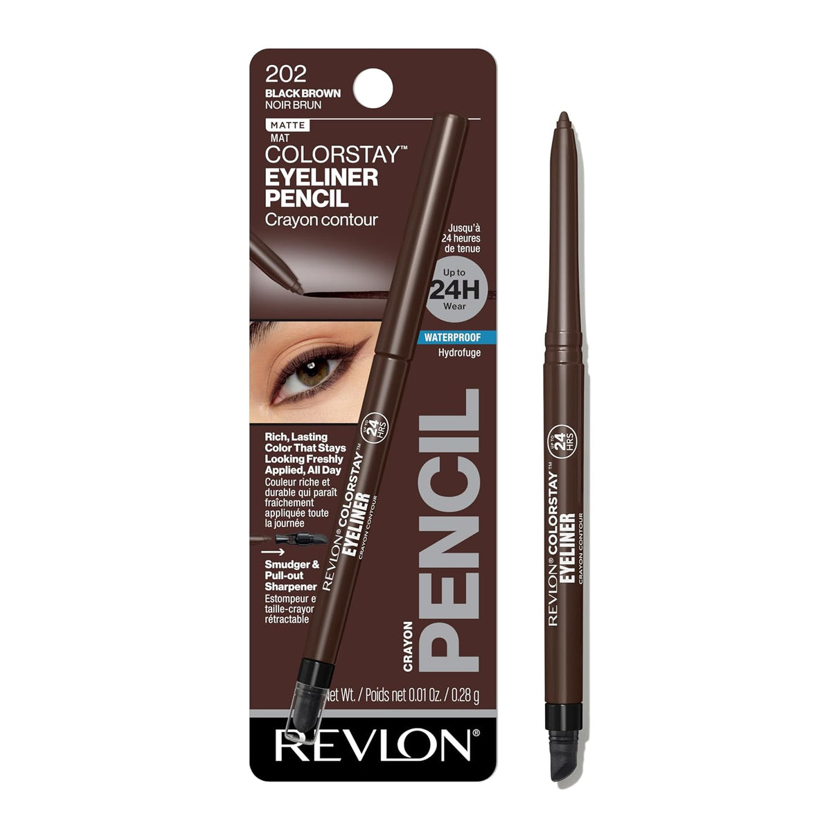 REVLON ColorStay Pencil Waterproof Eyeliner, 204 Charcoal, 0.01 oz
