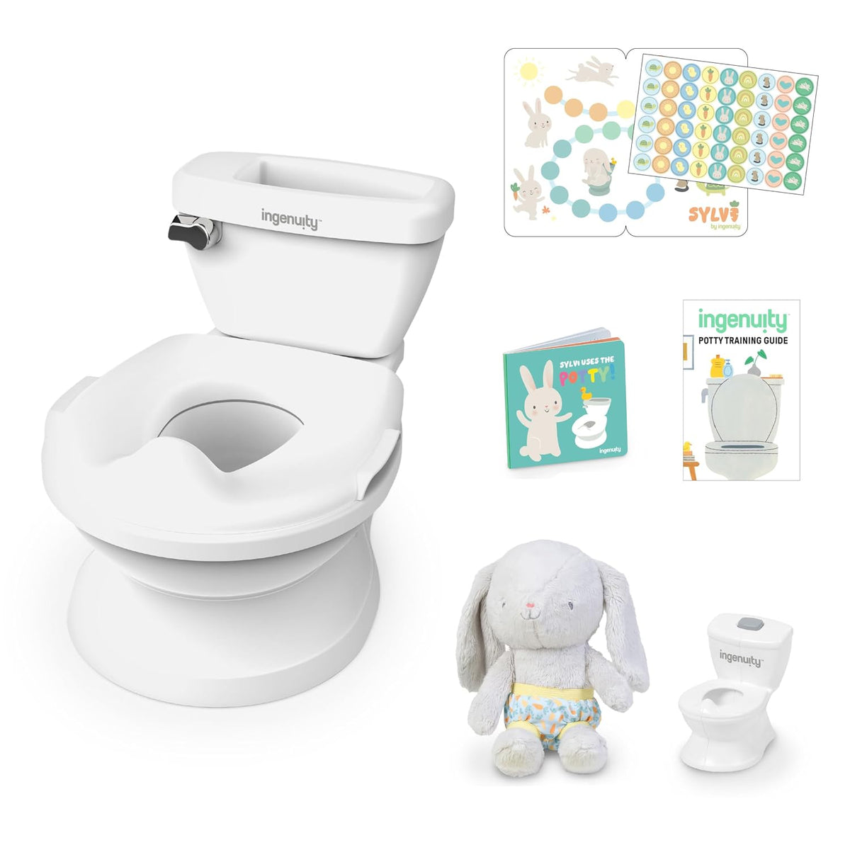 Ingenuity My Size Potty Training Toilet Kit with Sylvi Potty Training Book, Makes Learning Fun with Sticker Chart, Plush Toy, Mini Toy Potty, Full-Sized Toddler Toilet with Removable Potty Seat