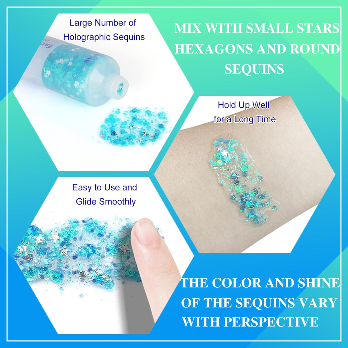 Clear White Face Body Glitter Gel, Halloween Mermaid Fairy Hair Glitter Makeup for Kids