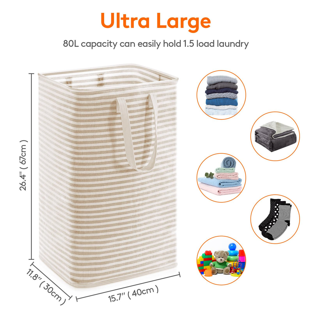 Lifewit 80L Large Laundry Baskets, Laundry Hampers Bags, 2 Pack, Grey