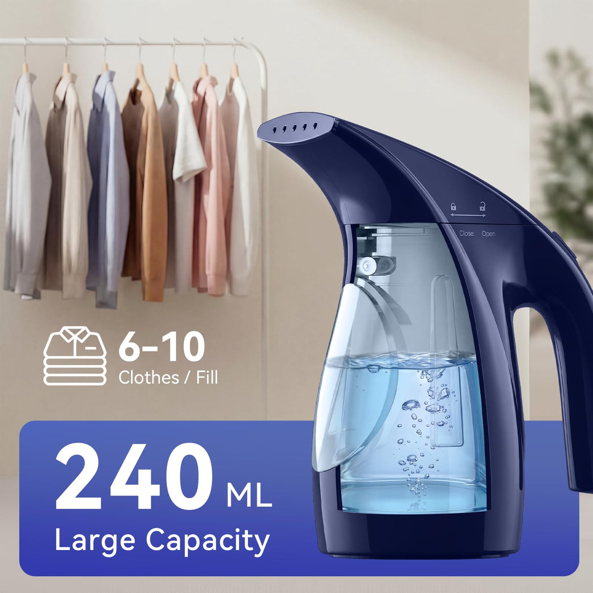 HiLIFE Steamer for Clothes, Portable Handheld Clothing Steamer, 240ml Big Capacity, 700W, Strong Power, Fabric Quick Wrinkle Remover with Brush for Home, Office(ONLY 120V)(Ink Black)
