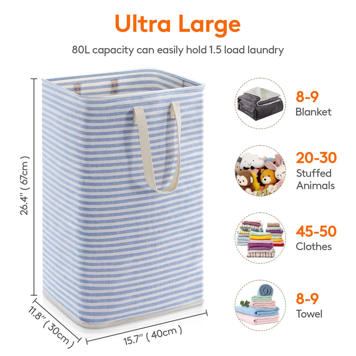 Lifewit 80L Large Laundry Baskets, Laundry Hampers Bags, 2 Pack, Grey