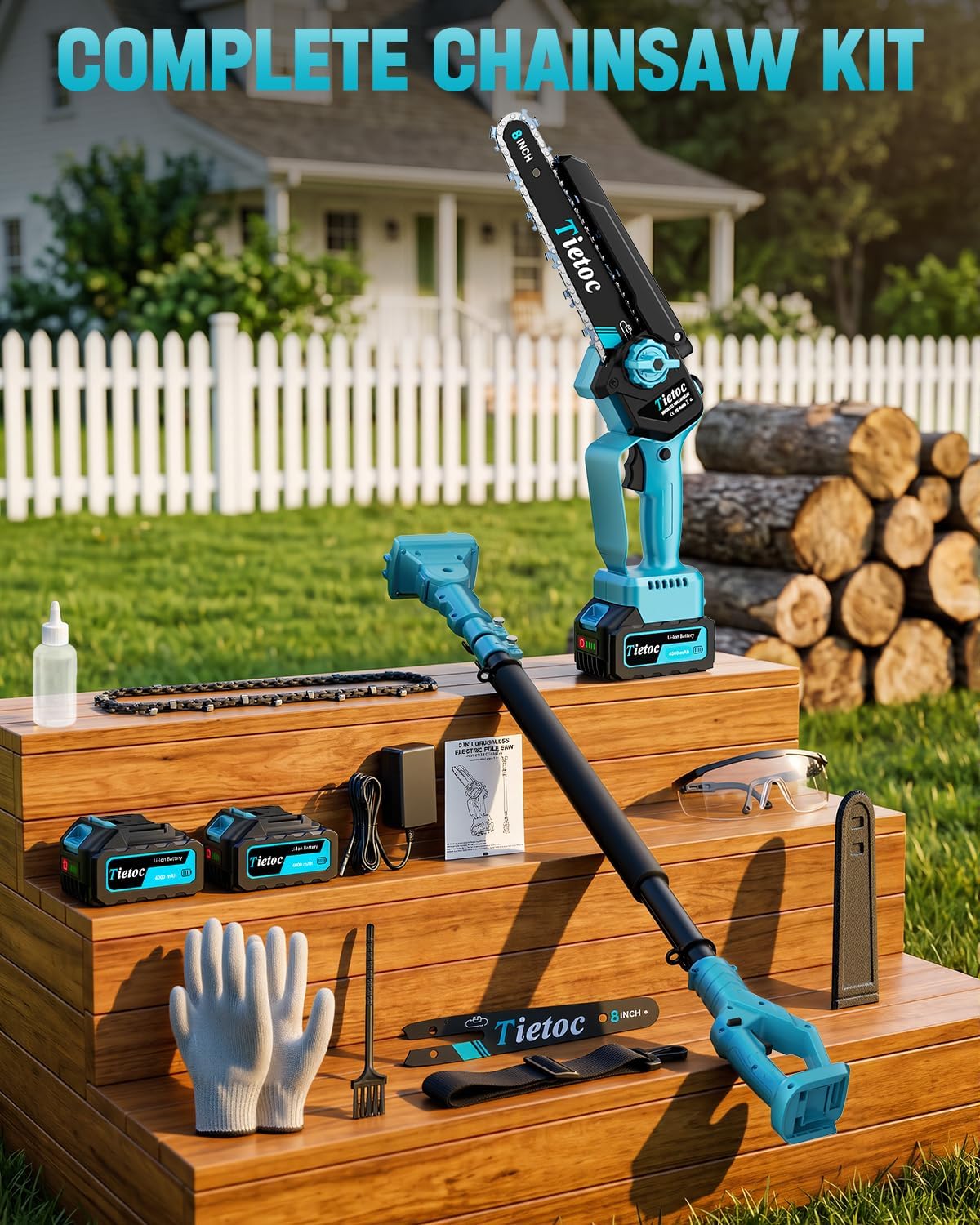 TIETOC 2-in-1 Brushless Pole Saw for Tree Trimming – 8" Mini Electric Chainsaw with 2×4000mAh Batteries, Auto Oiling, Tool-Free Adjustment,Cordless Battery Powered Saw for Home Garden Branch Cutting Father Jim Norris notebooks