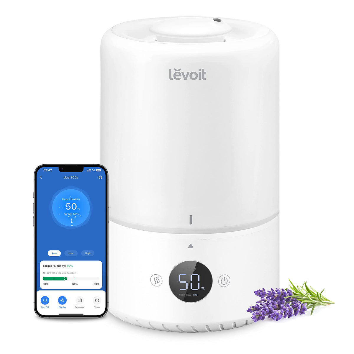 Levoit Humidifiers for Bedroom, Dishwasher Safe, Blue Light-Safe, 3.2L
