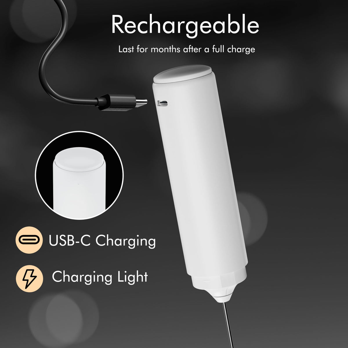 Rechargeable Milk Frother Handheld, 2-IN-1 Dual Spring Whisk Electric Frother Wand