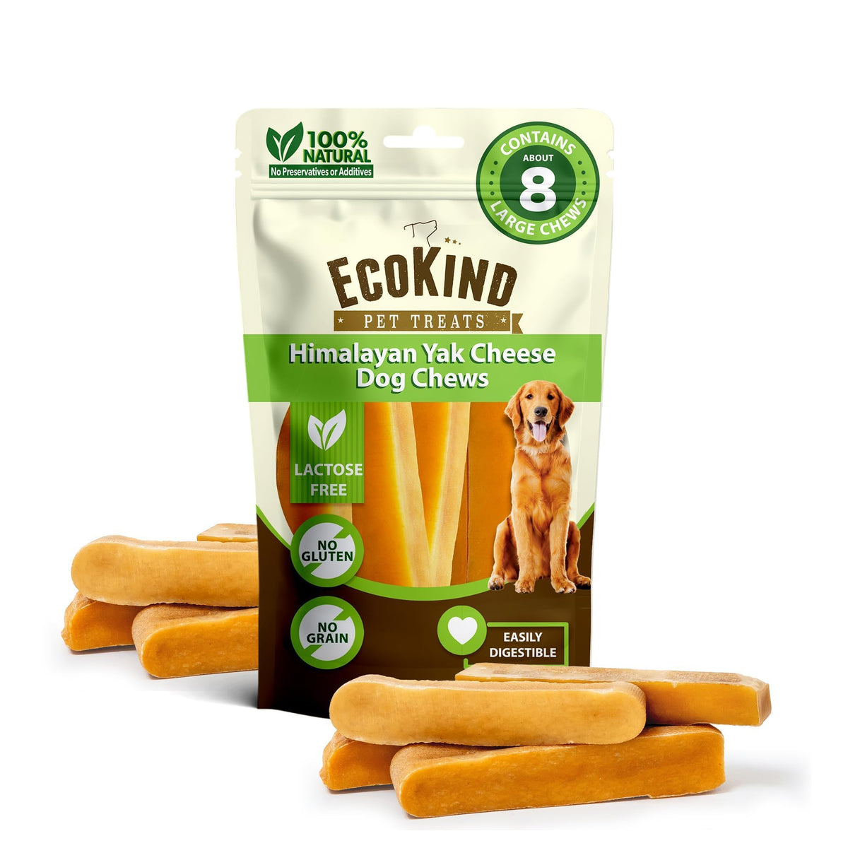 EcoKind Yak Cheese Himalayan Dog Chews, Yak Chews for Large Dogs, 4-5 Bones