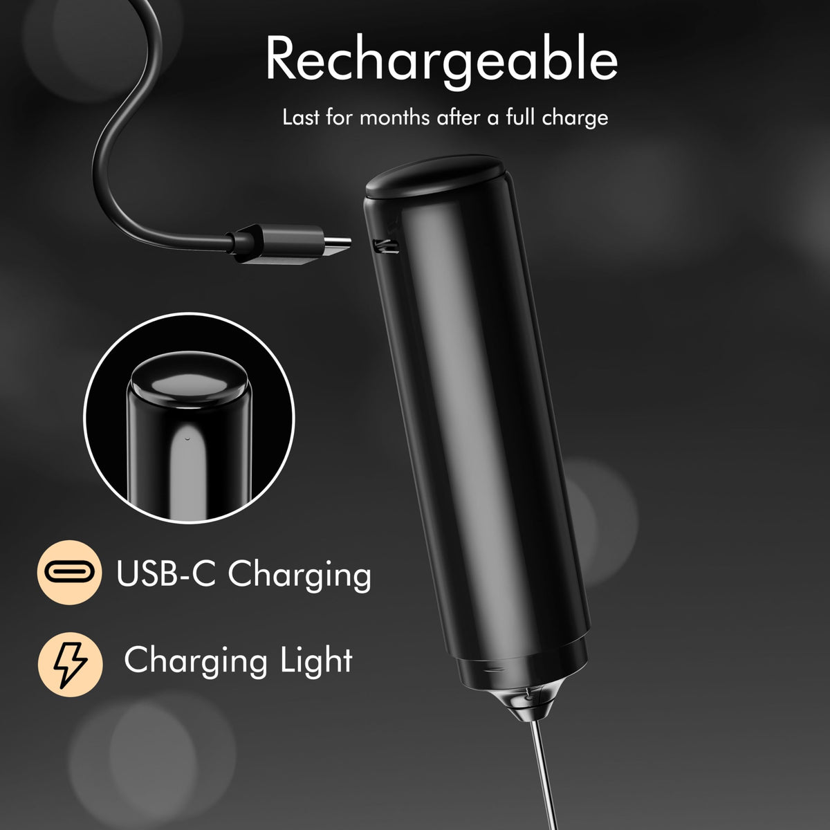 Rechargeable Milk Frother Handheld, 2-IN-1 Dual Spring Whisk Electric Frother Wand