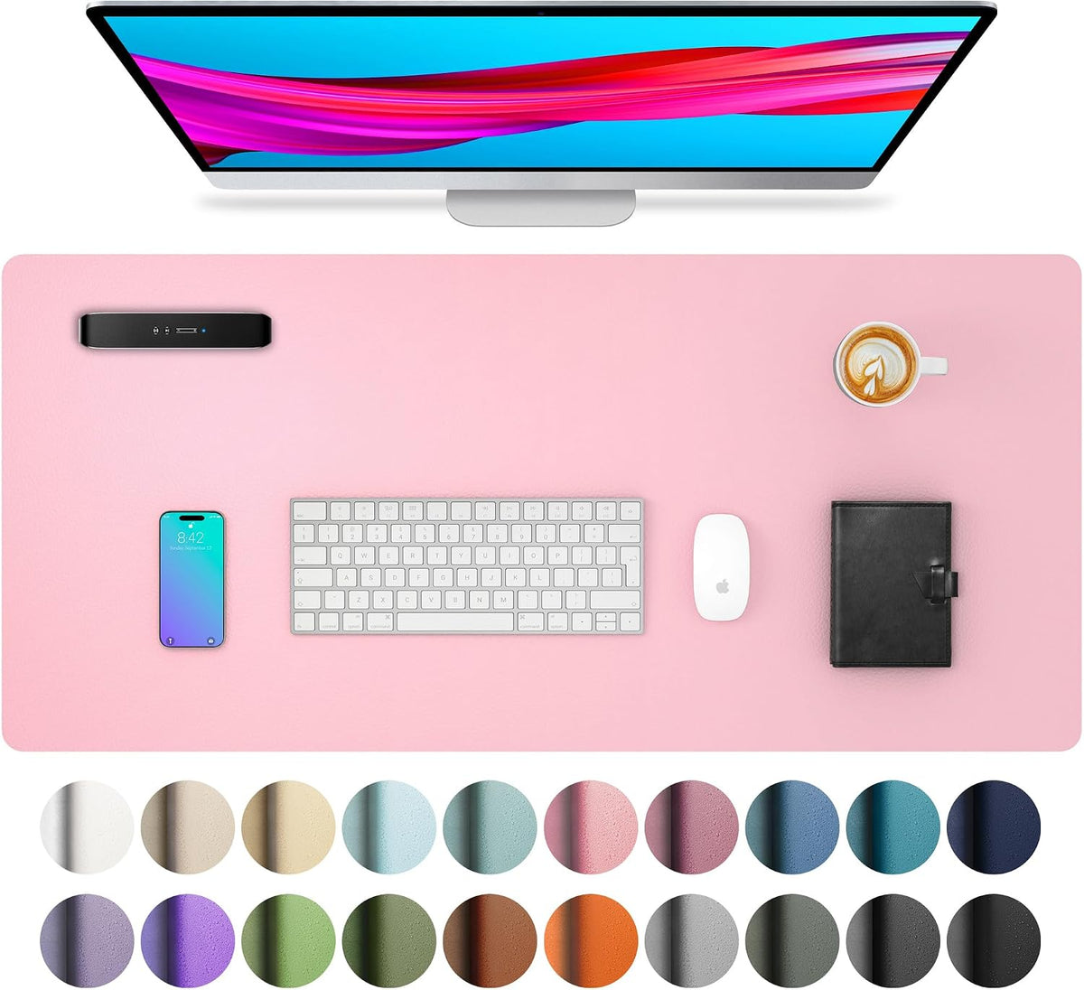 Aothia Non-Slip Waterproof PU Leather Desk Pad Protector for Mouse, Writing Desk, Office, Home, Laptop Blotter, 23.6" x 13.7", Black Father Jim Norris notebooks