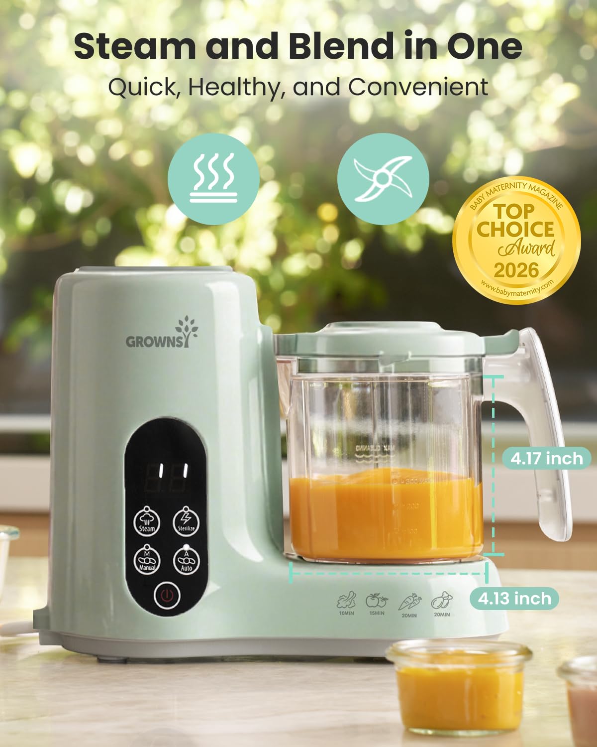 Grownsy Baby Food Maker, Steamer & Blender Baby Food Processor, White