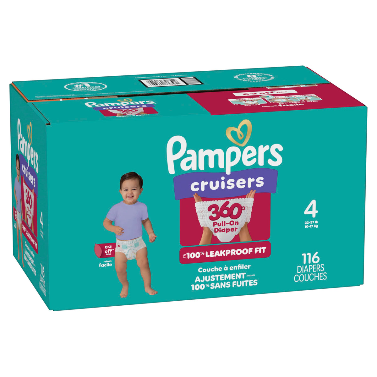 Pampers Diapers - Cruisers 360 - Size 6, 104 Count, up to 100% Leakproof Pull-On Diaper for Active Babies