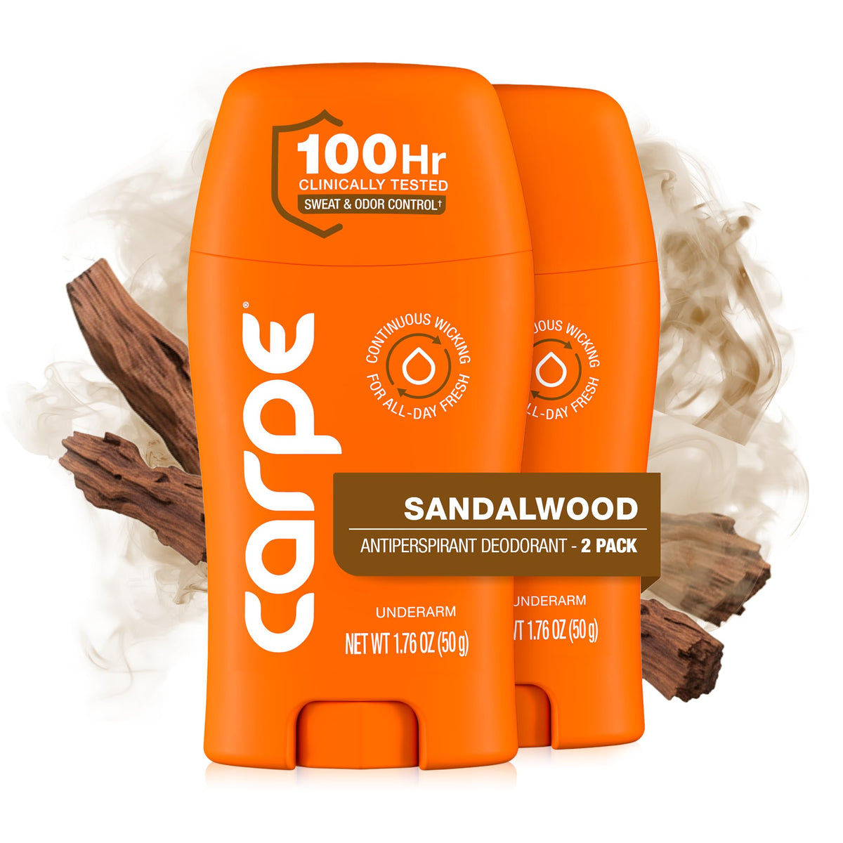 Carpe 100-Hour Deodorant Antiperspirant for Men, Clean Sport - 2 Pack