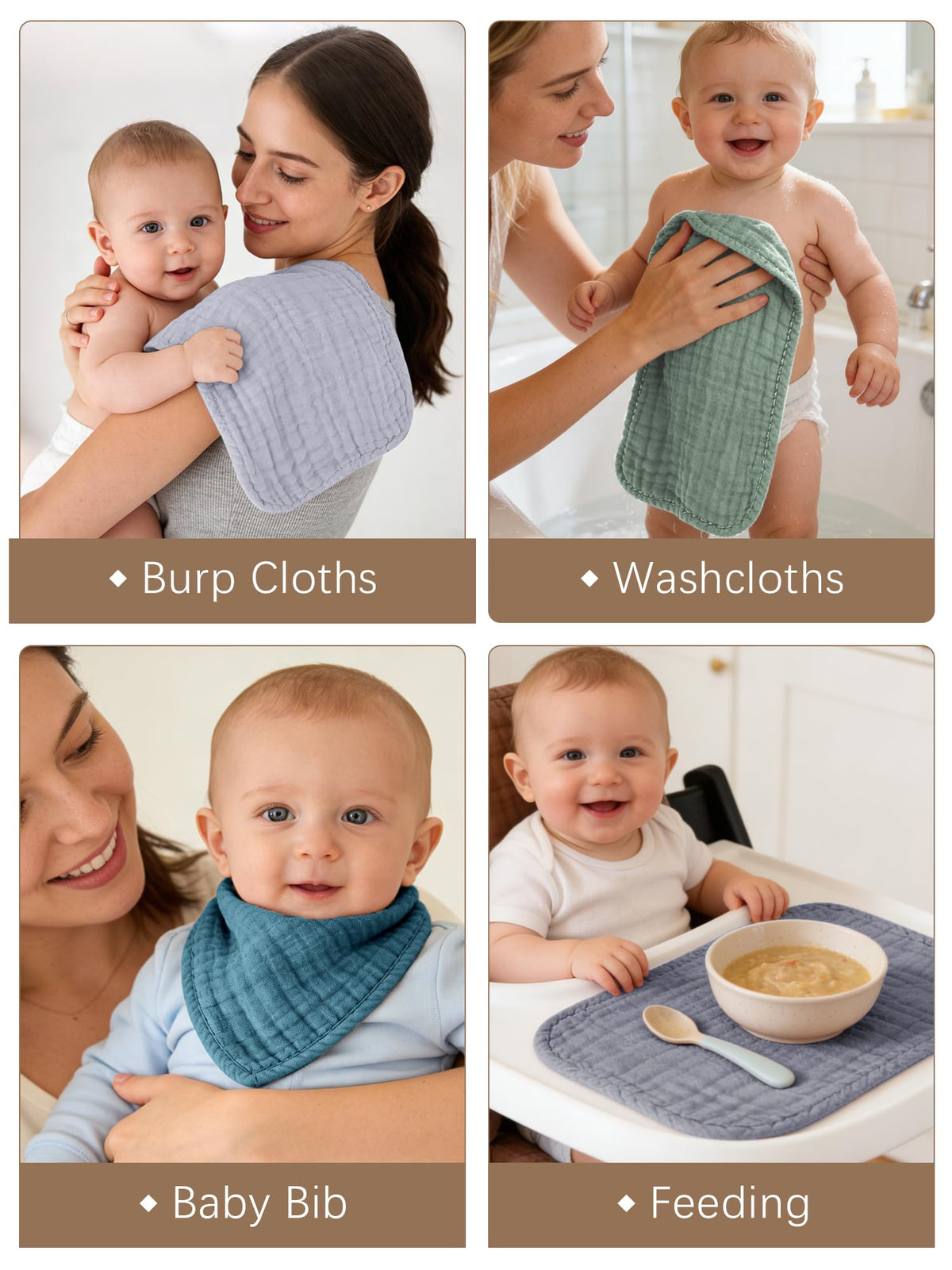 Lovely Care 12 Pack Muslin Burp Cloths 100% Cotton Muslin Cloths Large 20''x10'' Extra Soft and Absorbent Baby Burping Cloth - White