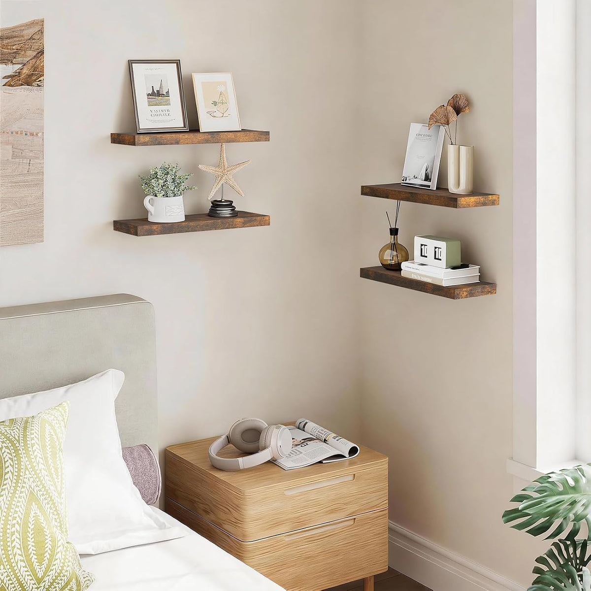 BAYKA Rustic Brown Bathroom Floating Shelves, 15.7in, 3Pk, Wall Mount Shelf