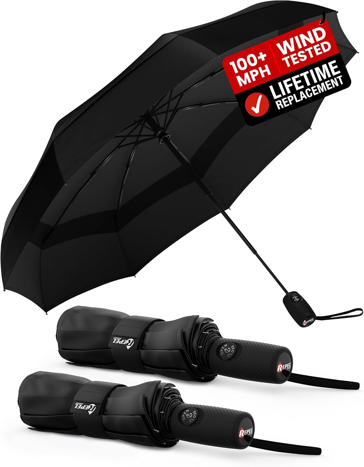 Windproof Travel Umbrella - Compact & Withstands Winds up to 100MPH, Strongest Premium Auto Folding Umbrella for Rain and Sun - Durable, Light & Portable for Women & Men, Fits Backpack & Cars