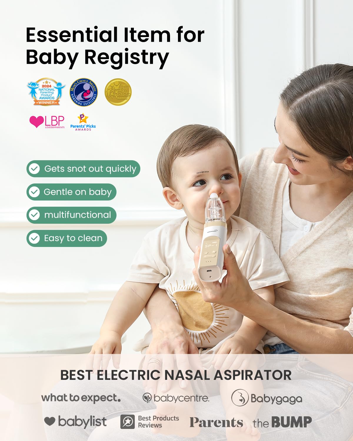 GROWNSY Baby Nasal Aspirator, Electric Nose Sucker, Powerful Suction,Grey