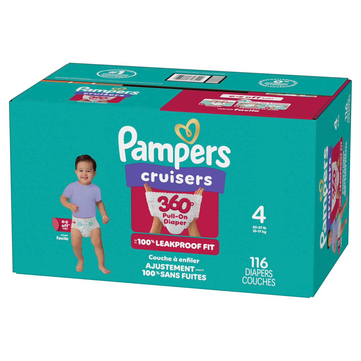 Pampers Diapers - Cruisers 360 - Size 6, 104 Count, up to 100% Leakproof Pull-On Diaper for Active Babies