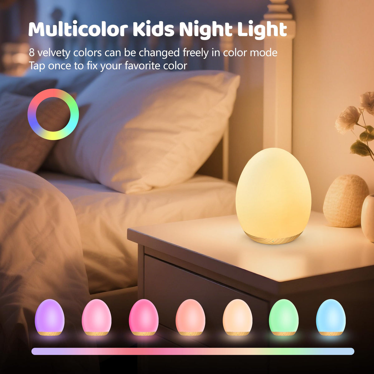 Night Light for Kids, 7 Colors Changing Egg Light for Nursery